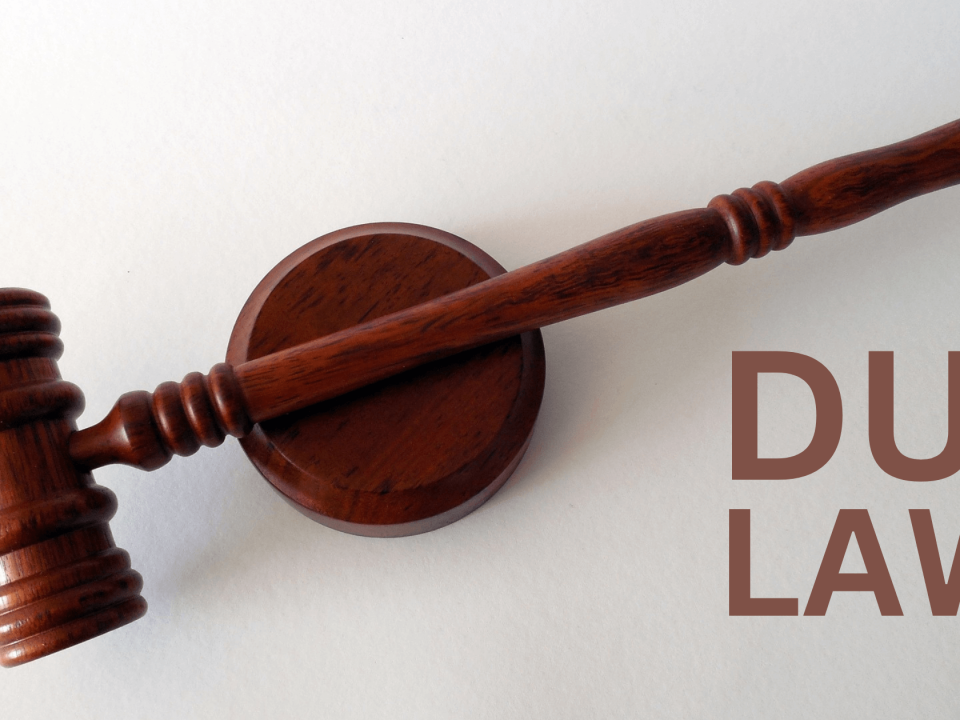 DUI law concept with a wooden gavel on a white background.