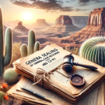Legal documents, gavel, and wax seal in desert landscape symbolizing Arizonas criminal record sealing.