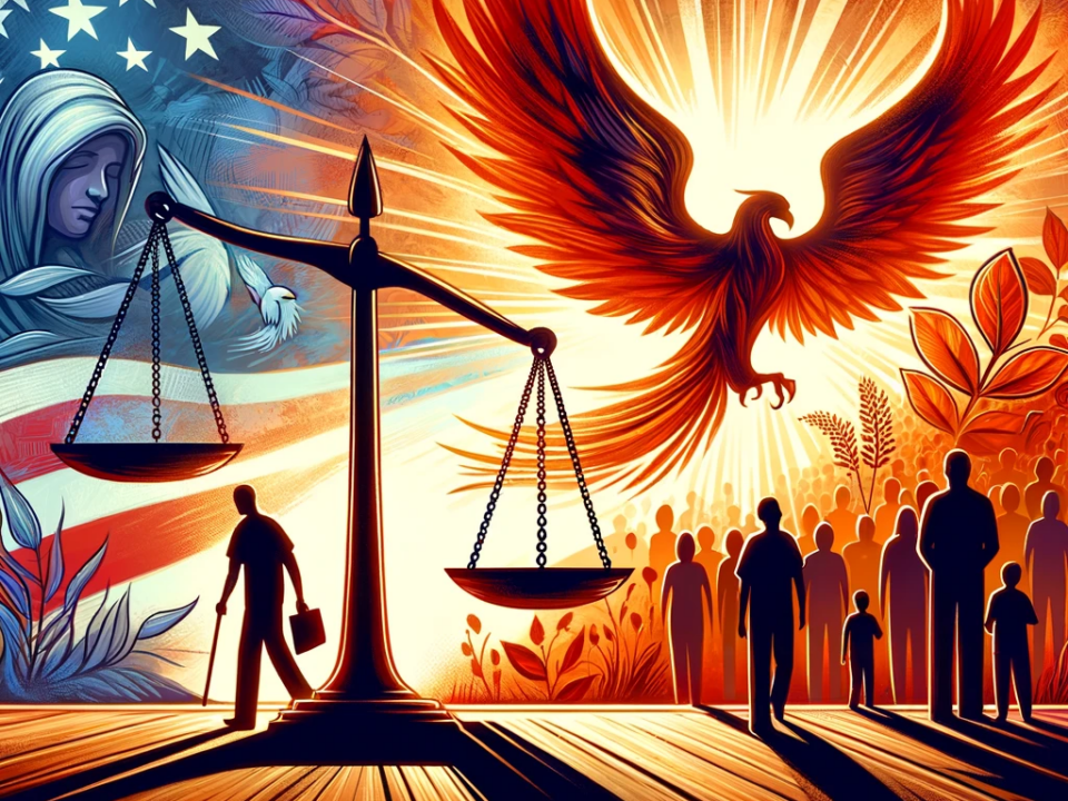 Phoenix rising in Justice themed illustration for Rights Restoration in Arizona.
